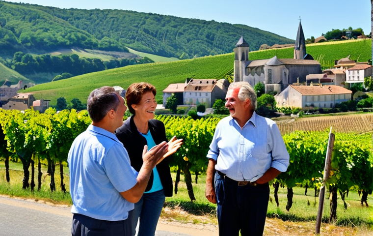 **

"A professional tour guide, fully clothed in appropriate attire, is enthusiastically telling a story to a small group of tourists in the French countryside. Rolling hills, vineyards, and a charming village are visible in the background. The tourists are diverse in age and appearance, all engaged and smiling.  Safe for work, appropriate content, perfect anatomy, natural proportions, professional photography, modest clothing, family-friendly scene, emphasizing the joy of discovery and connection to the land."

**