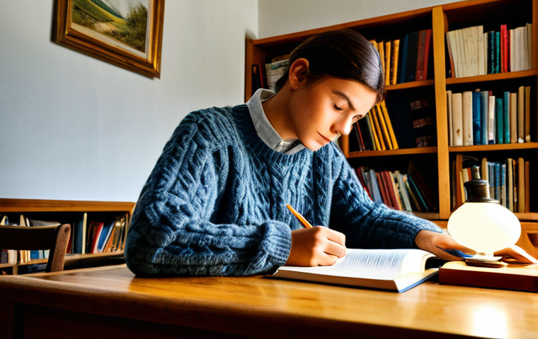 농촌관광지도사 모의시험 활용법 - Study Session**

A student fully clothed in a cozy sweater, sitting at a wooden desk covered in book...